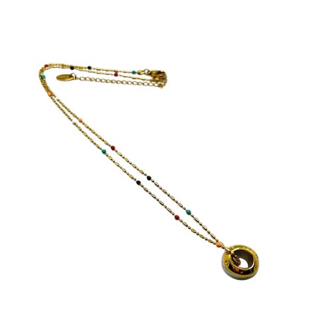 necklace steel gold with beads and round LOVE